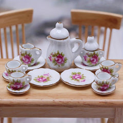 Dollhouse Kitchen Porcelain Tea Set 15pcs Ceramics for Doll Toy Supplies
