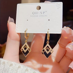 Rhinestone Rhombus Dangle Earrings for Women's Party Look