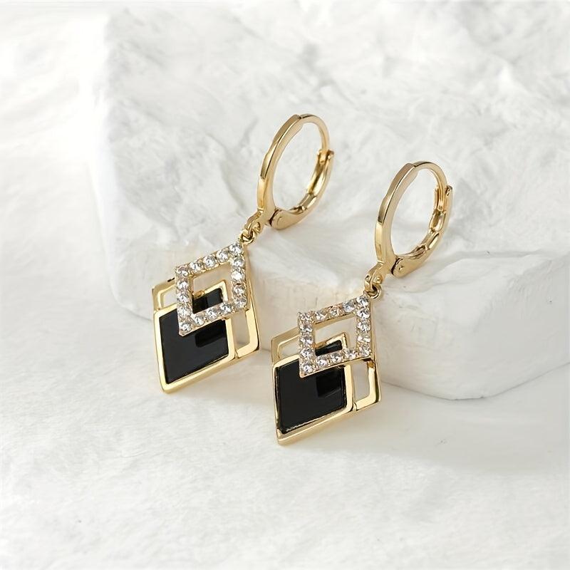 Rhinestone Rhombus Dangle Earrings for Women's Party Look
