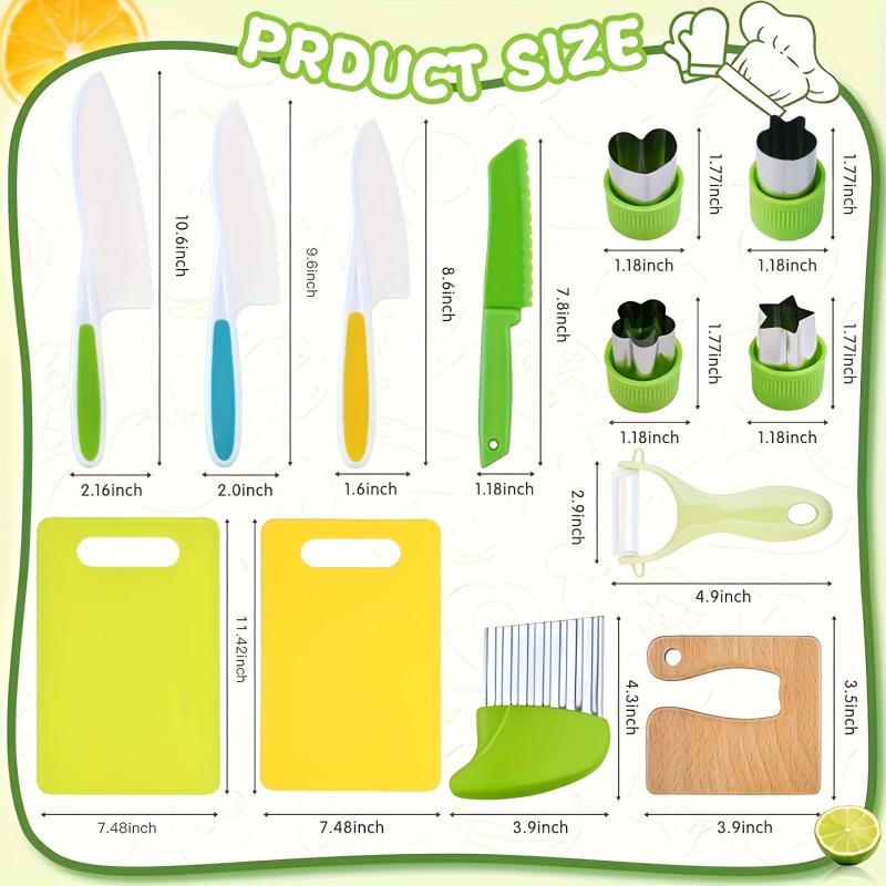 13-Piece Kitchen Set for Toddlers with Safe Knives and Cutting Board
