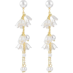 Pearl Orchid Flower Earrings Long Tassel Earrings Sweet Earrings
