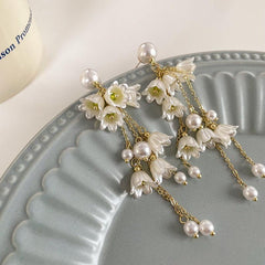 Pearl Orchid Flower Earrings Long Tassel Earrings Sweet Earrings