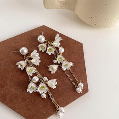 Pearl Orchid Flower Earrings Long Tassel Earrings Sweet Earrings