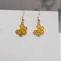 Asymmetrical Bee Honeycomb Earrings Ear Jewelry