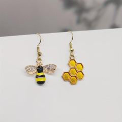 Asymmetrical Bee Honeycomb Earrings Ear Jewelry