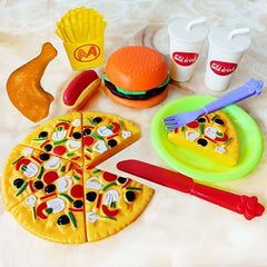 Pretend Play Food Set Burger Hot Dog & Pizza Educational Toys for Kids