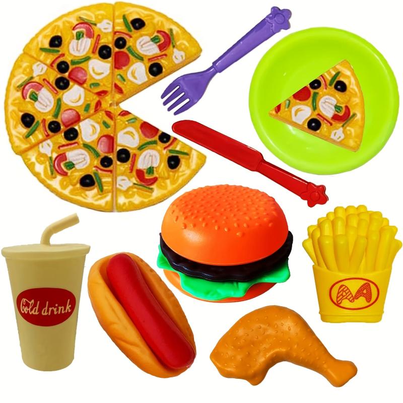 Pretend Play Food Set Burger Hot Dog & Pizza Educational Toys for Kids