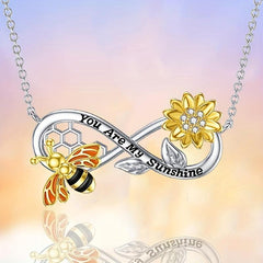 Sunflower Bee Honeycomb Necklace Infinity Ring