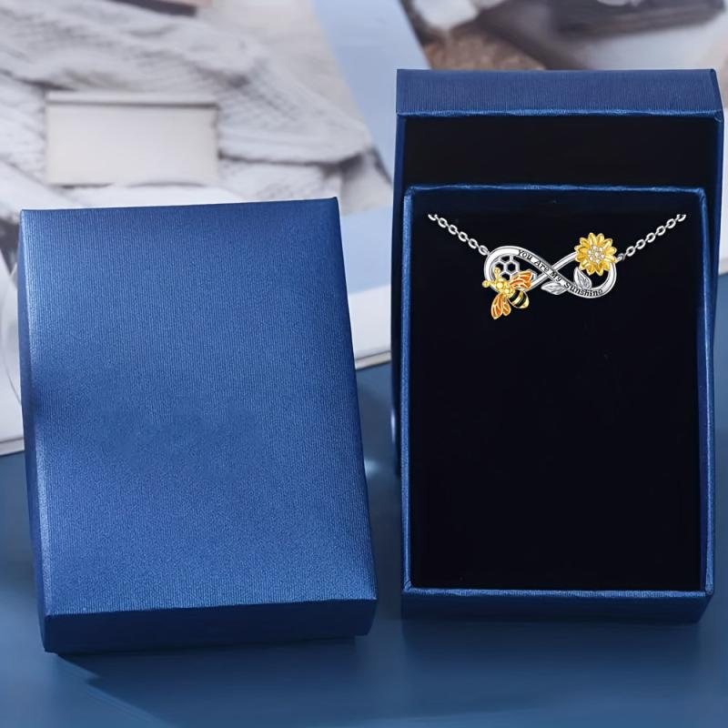 Sunflower Bee Honeycomb Necklace Infinity Ring