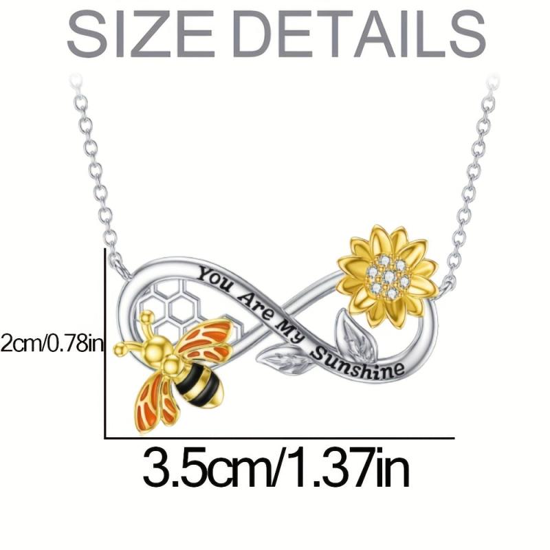 Sunflower Bee Honeycomb Necklace Infinity Ring