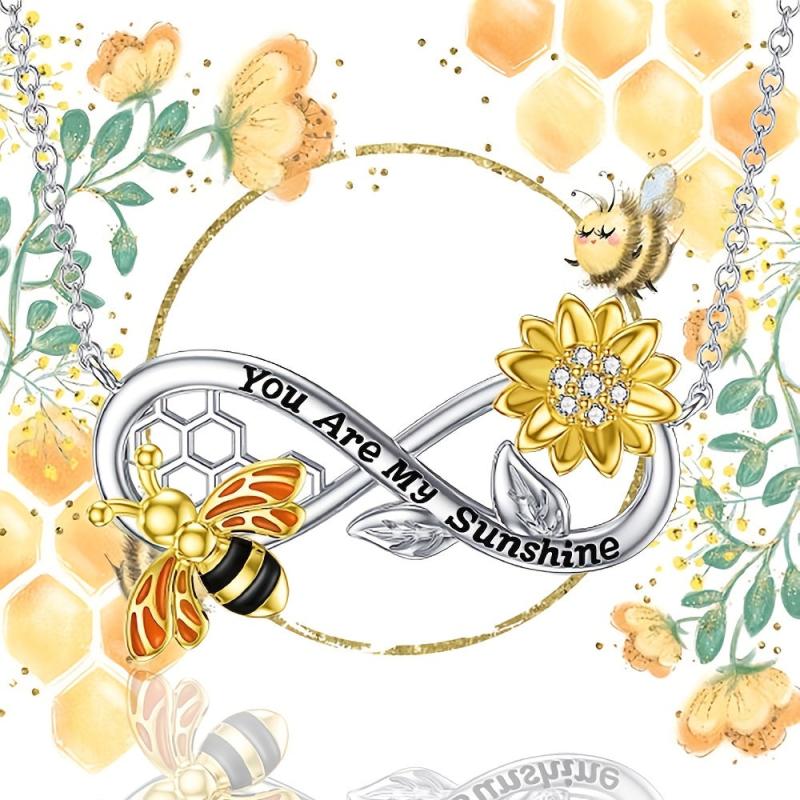Sunflower Bee Honeycomb Necklace Infinity Ring