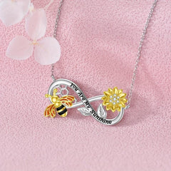 Sunflower Bee Honeycomb Necklace Infinity Ring