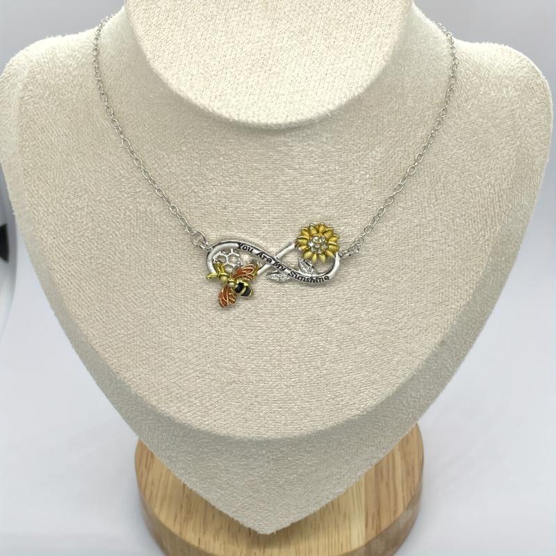 Sunflower Bee Honeycomb Necklace Infinity Ring