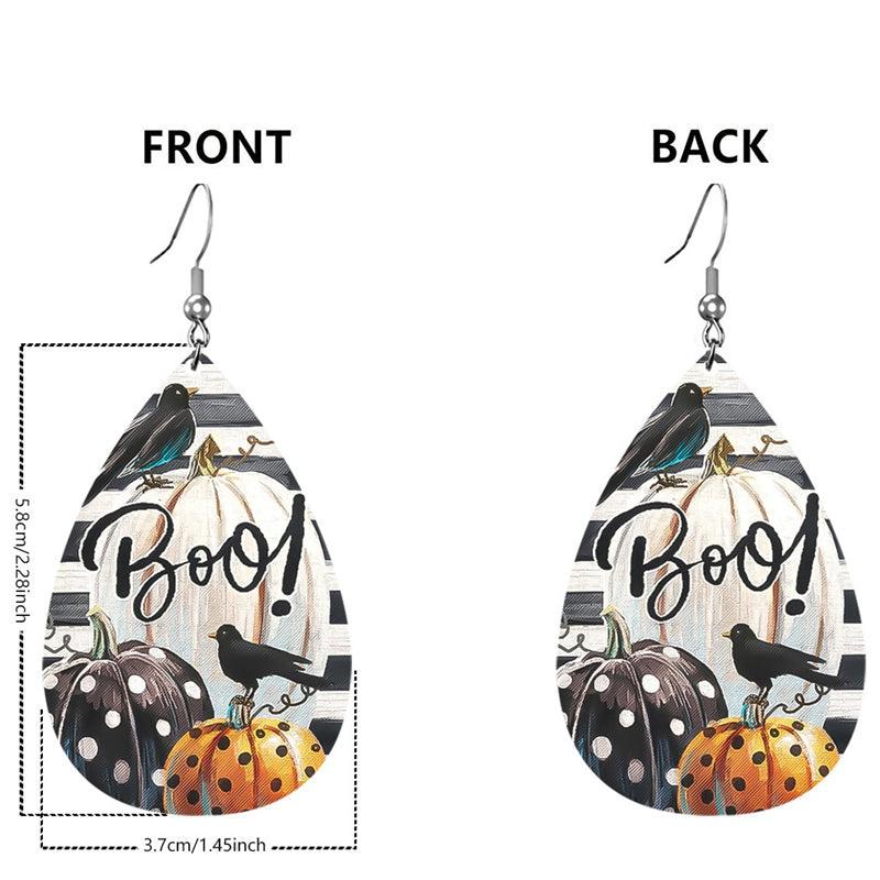Halloween Faux Leather Teardrop Earrings For Women Girls