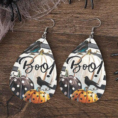 Halloween Faux Leather Teardrop Earrings For Women Girls