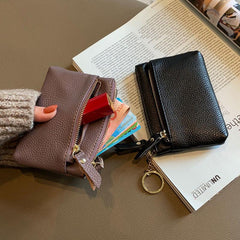 Leather Small Zero Wallet Women's Mini Key Three Layer Handheld Money Bag