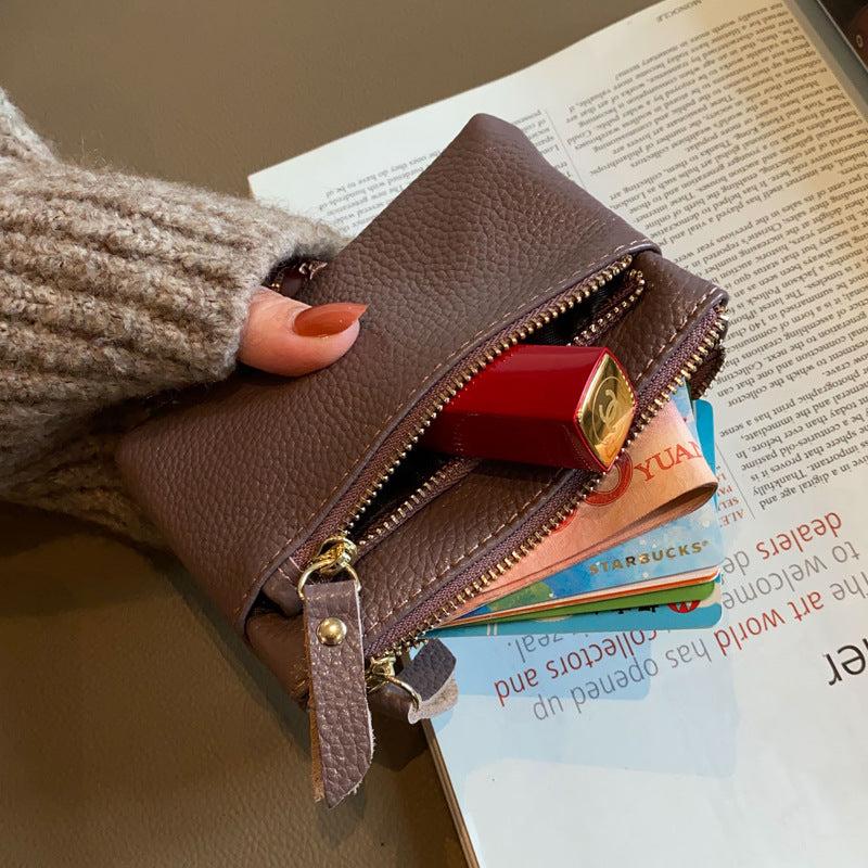 Leather Small Zero Wallet Women's Mini Key Three Layer Handheld Money Bag