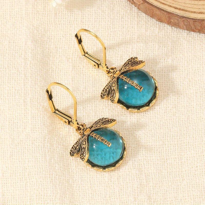 Retro Dragonfly Crystal Earrings Charm Women's Jewelry