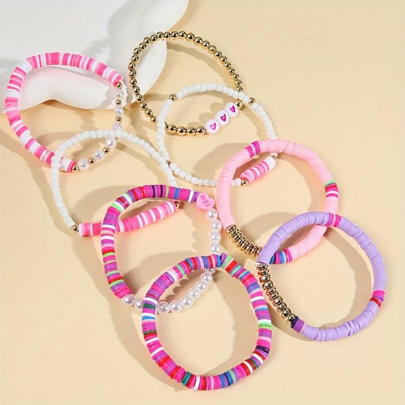 Boho Candy Soft Clay Bracelet Set - 8 Pieces
