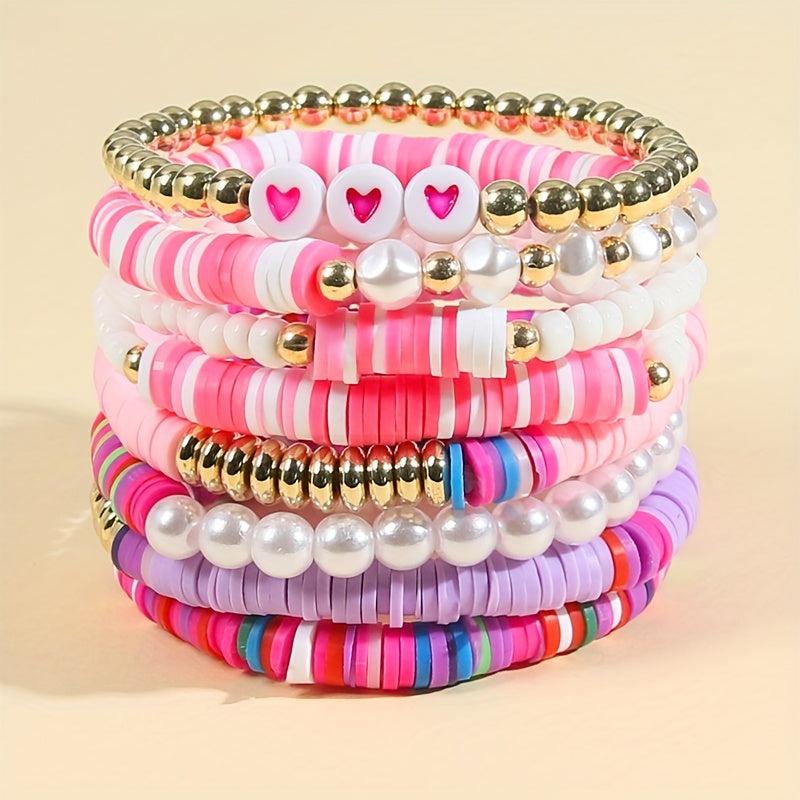 Boho Candy Soft Clay Bracelet Set - 8 Pieces