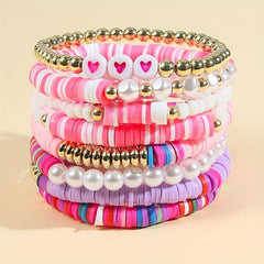 Boho Candy Soft Clay Bracelet Set - 8 Pieces