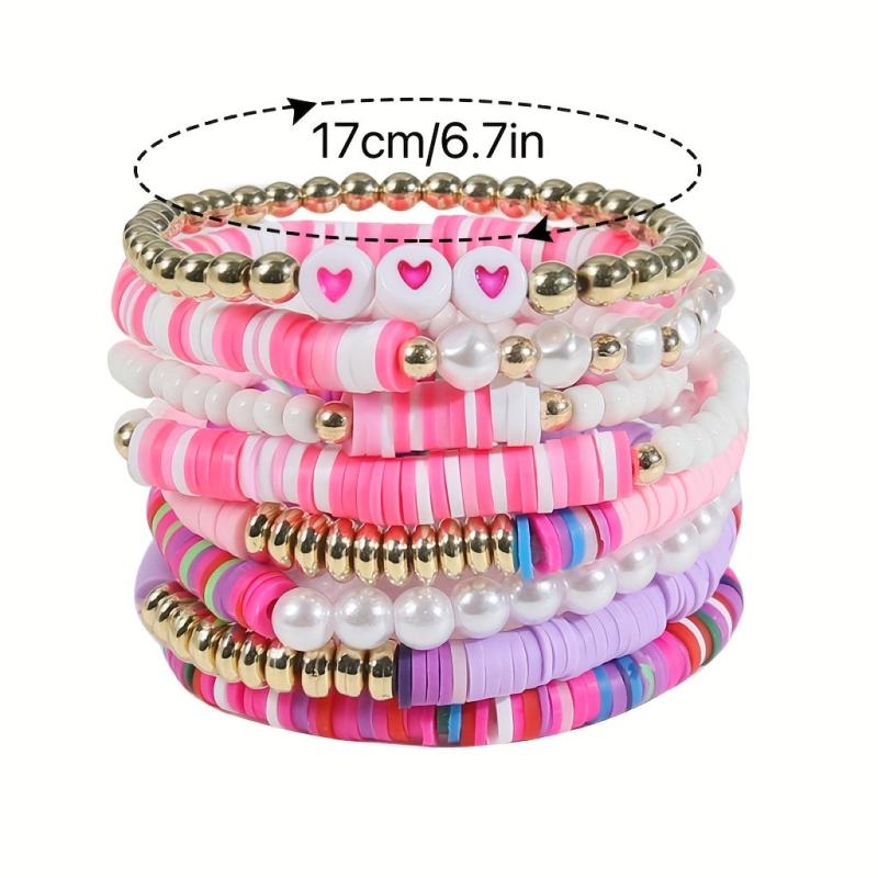 Boho Candy Soft Clay Bracelet Set - 8 Pieces