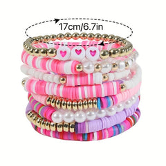 Boho Candy Soft Clay Bracelet Set - 8 Pieces