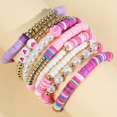 Boho Candy Soft Clay Bracelet Set - 8 Pieces