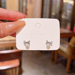 Compact Zircon Bow Earrings Female Student Versatile Mini Ear Stud