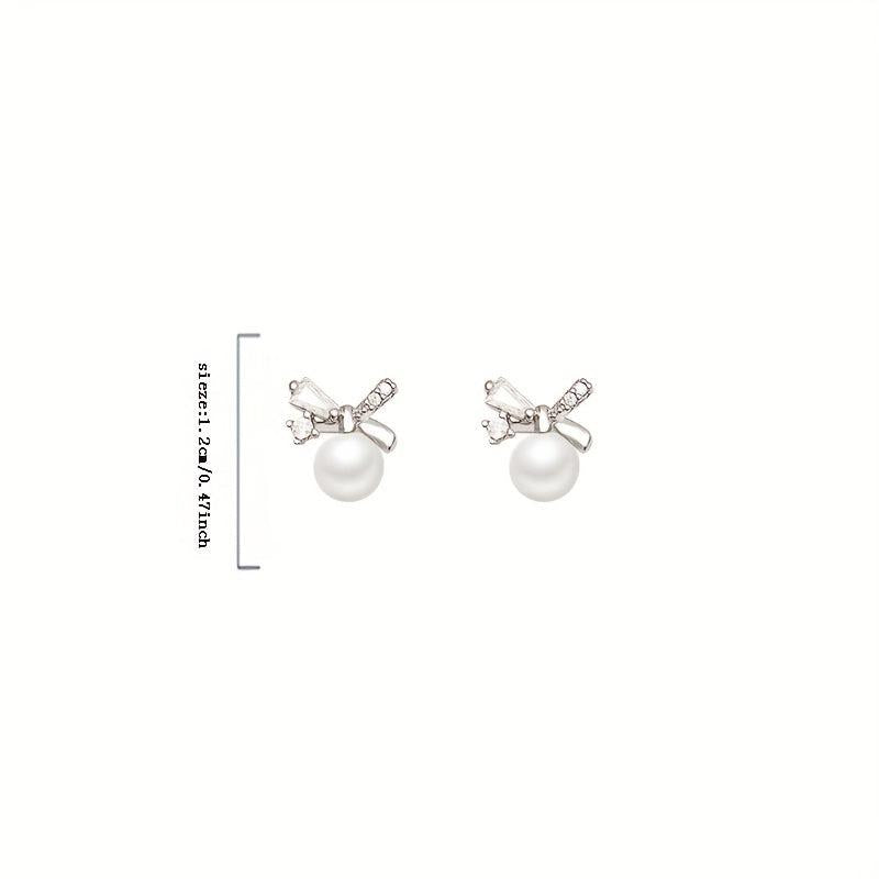 Compact Zircon Bow Earrings Female Student Versatile Mini Ear Stud