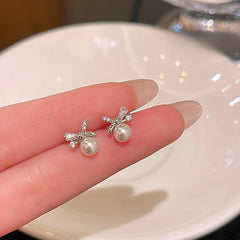 Compact Zircon Bow Earrings Female Student Versatile Mini Ear Stud