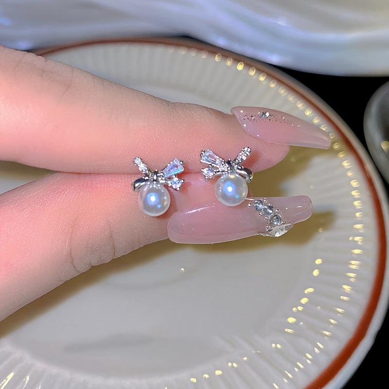 Compact Zircon Bow Earrings Female Student Versatile Mini Ear Stud