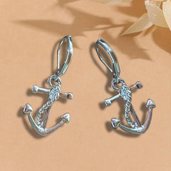 Silver Plated Anchor Earrings Hip Hop Style