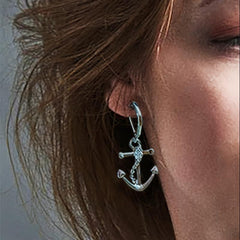 Silver Plated Anchor Earrings Hip Hop Style