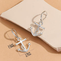 Silver Plated Anchor Earrings Hip Hop Style