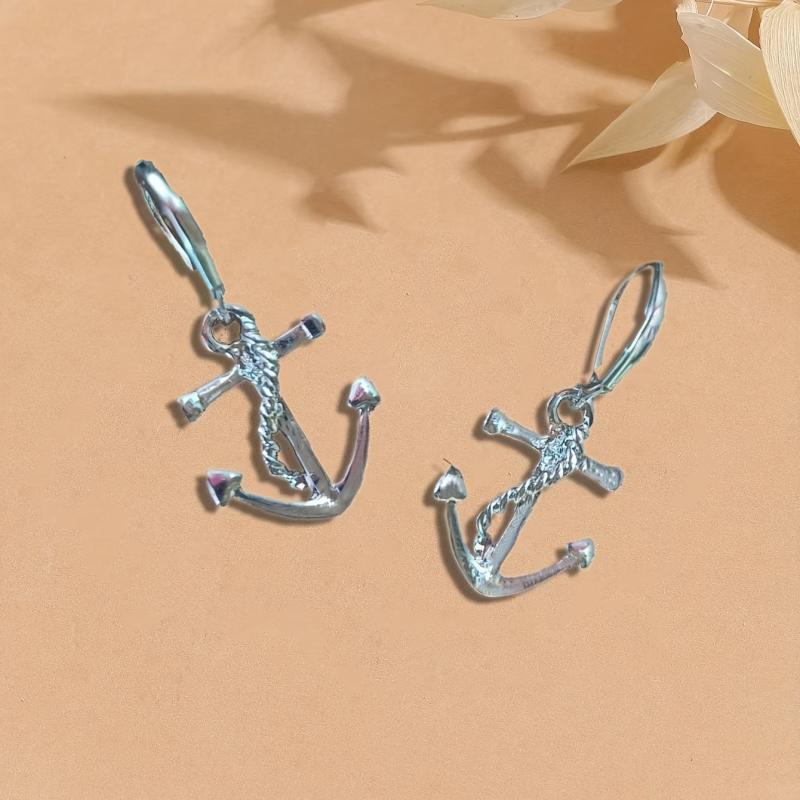 Silver Plated Anchor Earrings Hip Hop Style