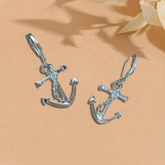 Silver Plated Anchor Earrings Hip Hop Style
