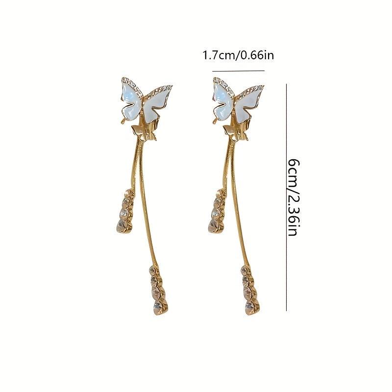 Silvery Needle Butterfly Tassel Earrings