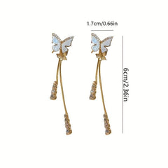Silvery Needle Butterfly Tassel Earrings