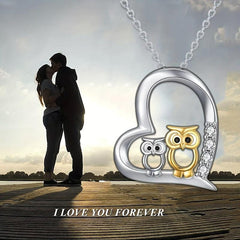 Mother And Child Owl Pendant Necklace For Women Cartoon Animal Jewelry