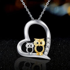 Mother And Child Owl Pendant Necklace For Women Cartoon Animal Jewelry