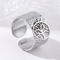 Steel Tree Of Life Open Ring Vintage Classic Romantic Ring