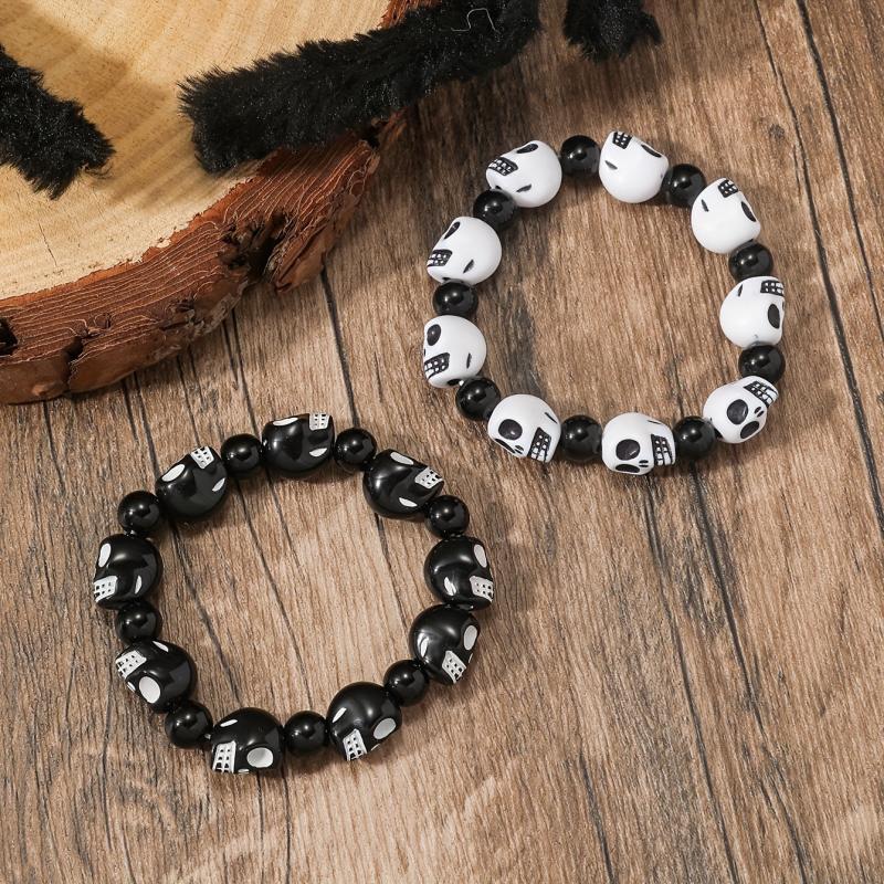 Halloween Skull Head Beaded Bracelets Set