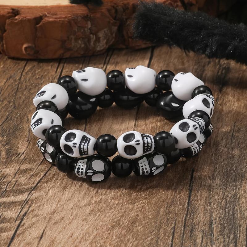 Halloween Skull Head Beaded Bracelets Set