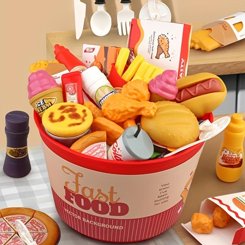 Kids Pretend Kitchen Fast Food Cooking Set Toy