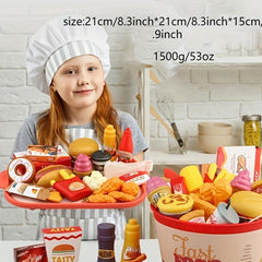Kids Pretend Kitchen Fast Food Cooking Set Toy