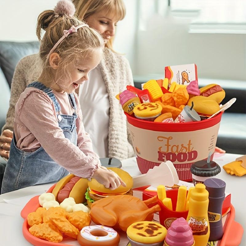 Kids Pretend Kitchen Fast Food Cooking Set Toy