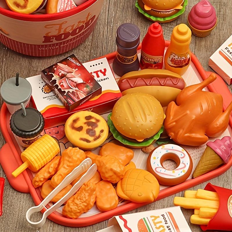 Kids Pretend Kitchen Fast Food Cooking Set Toy