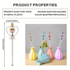 4 Fairy Wand 32 cm Girls Princess Wand Heart-Shaped Crystal Princess Wands