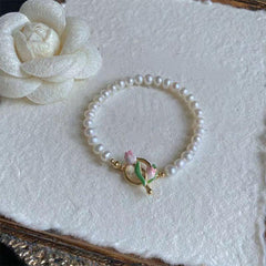 Faux Pearl Tulip Bracelet Flower Necklace Set
